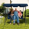 thumbnail image 3 of Costway Patio 3 Seats Canopy Swing Glider Hammock Steel Frame Cushioned Backyard Navy, 3 of 10