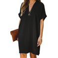 thumbnail image 2 of AMERTEER Robe de Bureau Décontractée pour Femmes, Col en V, Manches Courtes, Couleur Unie, Longueur Genou, 2 of 14