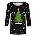 thumbnail image 4 of Meichang Hauts à Manches 3/4 pour Femmes Chemises de Noël Classiques Coupe Ample Col Rond Graphique Arbre de Noël T-Shirts Décontractés Offres de Noël 2024, 4 of 4