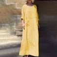 thumbnail image 2 of cfhntfmh Robes en Coton et Lin pour Femmes Décontractées à Col Rond à Manches Longues Longue Robe Maxi avec Poches Grande Taille Robe de Plage Fluide, 2 of 6