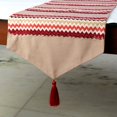 thumbnail image 2 of Le chemin de table décoratif HomeCentric 36 '' x 14 '' avec pompons, perles et appliques, rouge, lin, motif chevron, 2 of 2