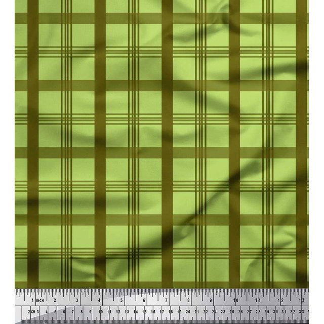 Soimoi Green Heavy Canvas Fabric Check Check Printed Fabric 1 Yard 58 Inch Wide