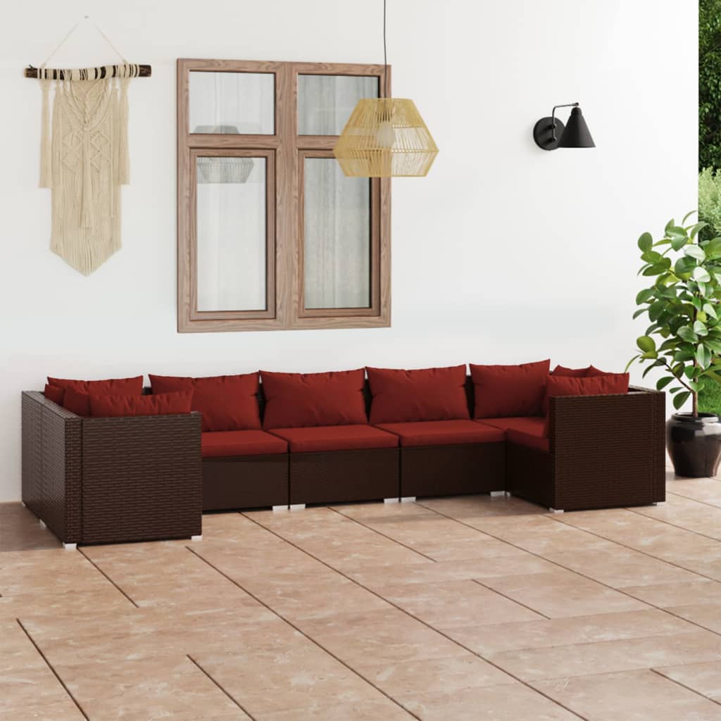 vidaXL Ensemble de Salon de Jardin 7 Pcs avec Coussins en Rotin Poly Brun
