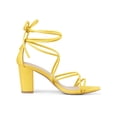 thumbnail image 3 of BLISSFUL STEP Women's Shoes Open Toe Lace Up Block Heel Strappy Heels Yellow 9, 3 of 8