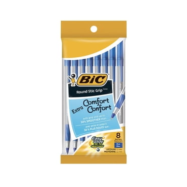 BIC Round Stic Grip Extra Comfort Ballpoint Pen, Medium Point (1.2mm), Blue, Soft Grip For Added Comfort And Control, 8-Count