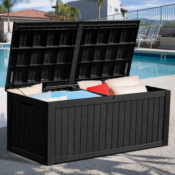 DEXTRUS Coffre de Terrasse Extérieur en Résine de 150 Gallons avec Séparateur et Poignées Latérales, Rangement pour Meubles de Patio Étanche et Verrouillable, Noir