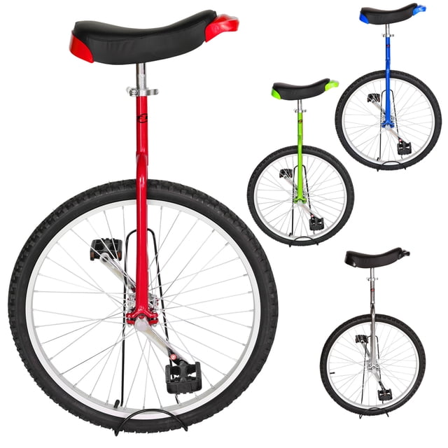 T4B FREESTYLE UNICYCLE Roue de 24 Pouces avec Cadre en Acier Enduit de Poudre, Jante en Alliage d'Aluminium extra Épaisse et Grande Selle avec rails Protecteurs Amovibles en poly-nylon. Comprend Pneu en Caoutchouc Antidérapant, Manivelle en Acier Sans Clous, Roulements de Roue de Précision et Pince de Tige de Siège à Dégagement Rapide, Hauteur Réglable de 36 à 40 Pouces. Idéale pour Débutants et Professionnels, Conçue pour les sports de Plein Air, la Mise en Forme et les Activités de Santé.