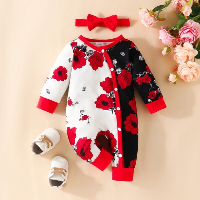 EDFBUYKRS Barboteuse pour Bébé Multipack Filles Manches Longues Imprimés Floraux Chandail à Enfiler Grenouillère Combinaison Vêtements