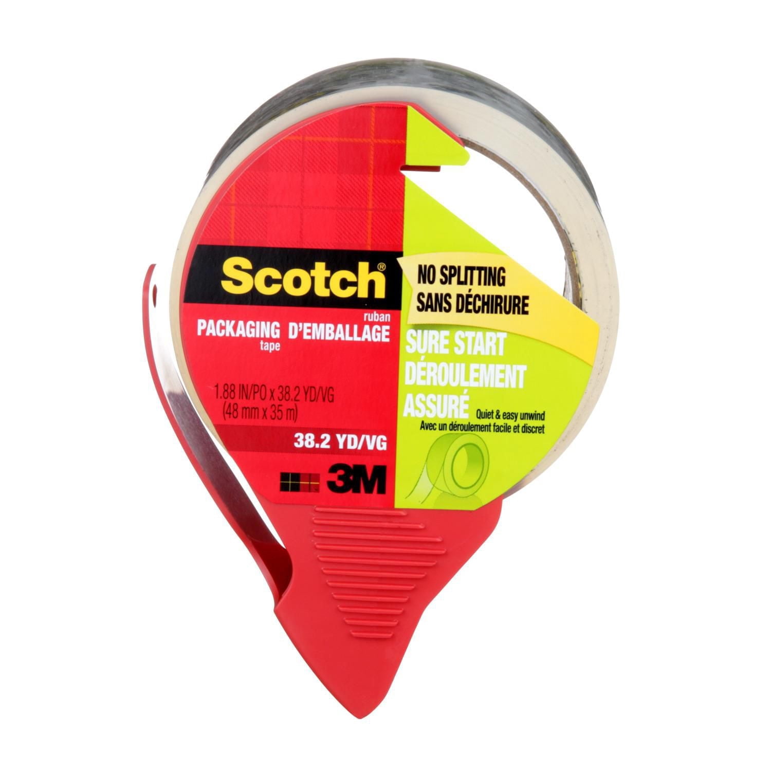 Scotch® Sure Start Packaging Tape 3450S-RD-EF6WC, 1.88 in x 38.2 yd (48 mm x 35 m), with Dispenser