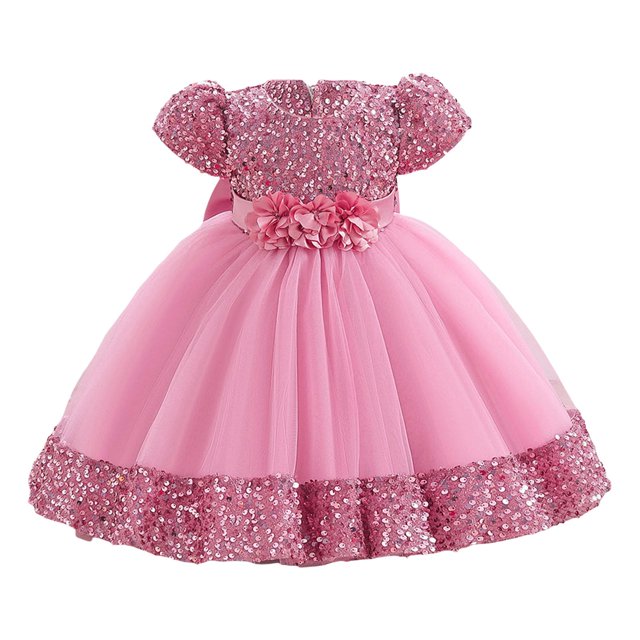 Robe Formelle pour Tout-Petit à Manches Bouffantes, Robe de Bal, Robe en Tulle, Robe d'Anniversaire pour Filles 6-12 Mois