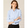 thumbnail image 2 of INSPIRE CHIC Women's Ruffled Trim Button Down Stand Collar Long Sleeve Blouse Top, 2 of 4