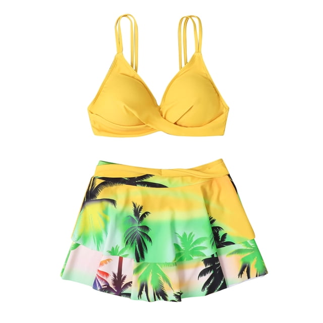 Bikini Swimsuit for Women with High-Waist Bottom, Polyester Fabric, Removable Chest Pads, Solid Color Design, for Beach Vacation or Pool Swimming