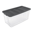 thumbnail image 1 of Sterilite 189 L Bac à loquets, extra-grand bac de rangement en plastique transparent durable avec couvercle, gris foncé, 1 of 7