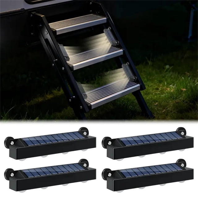 CaiYueKe Magnetic Solar RV Step Lights Outdoor Waterproof Magnetic Solar Lights for RV Camper Trailer Steps Patio Stairs Deck Walkway Safety Light Auto On Off LED Step Lights