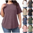 thumbnail image 1 of Eiyaclvo Women Ribbed Knit Short Sleeve Tops Plus Size Casual Soft T Shirts Trendy Crew Neck Tunic Basic Blouse Spring Summer Clothes, 1 of 1