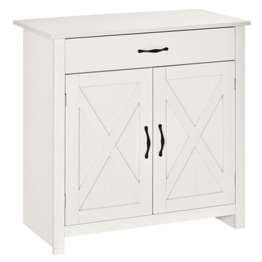 HOMCOM Buffet de Style Ferme, Armoire Buffet avec Porte de Grange, Blanc Vieilli