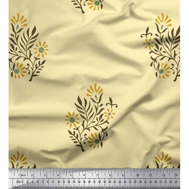 Soimoi Poly Georgette Fabric Leaves & Floral Block Fabric Prints by Yard 42 Inch Wide