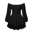 thumbnail image 4 of Rinsvye Robe d'Été pour Femmes Robe Décontractée Jupe-Culotte en Mousseline à Volants Superposés Robes d'Automne pour Femmes Décontractées Col Rond Épaules Dénudées Robe Trapèze Courte Robe Fluide en Coton, 4 of 6