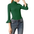 thumbnail image 4 of INSPIRE CHIC Women's Turtle Neck 3/4 Ruffle Sleeves Pullover Slim Rib Knit Sweater XL Green, 4 of 8