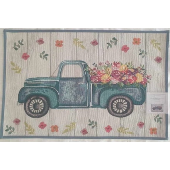 Home Decor Inc. Vintage Floral Truck Tapestry Mat – 20" x 30", Polyester Yarn, Soft & Durable