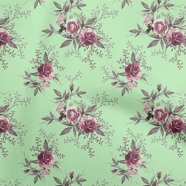 oneOone Velvet Mint Green Fabric Florals Sewing Material Print Fabric By The Yard 58 Inch Wide