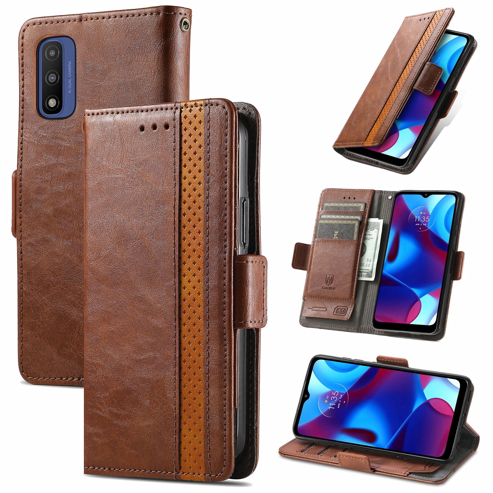 Case for Motorola Moto G Pure Cover Leather Wallet Folio Case Book Design Flip Magnetic Closure - Brown