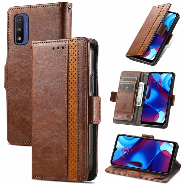 Case for Motorola Moto G Pure Cover Leather Wallet Folio Case Book Design Flip Magnetic Closure - Brown