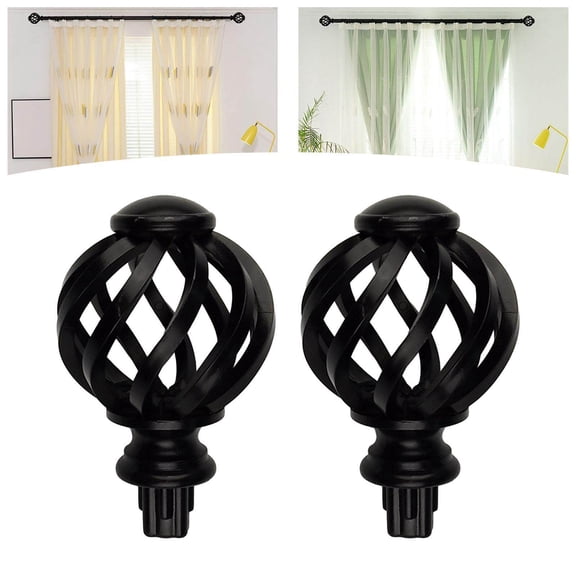 Maoww 2 Pieces Curtain Rod Finials 3/4 inch Replacement for Room Living Room Black Hollow Out
