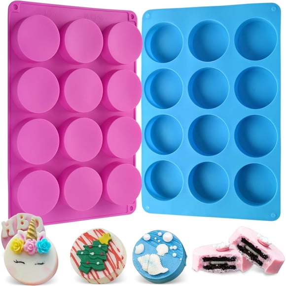 Sakolla 2 Pcs Round Chocolate Cookie Molds,Cylinder Silicone Mold for Chocolate Covered Oreos, Cake, Candy, Pudding, Mini Soap