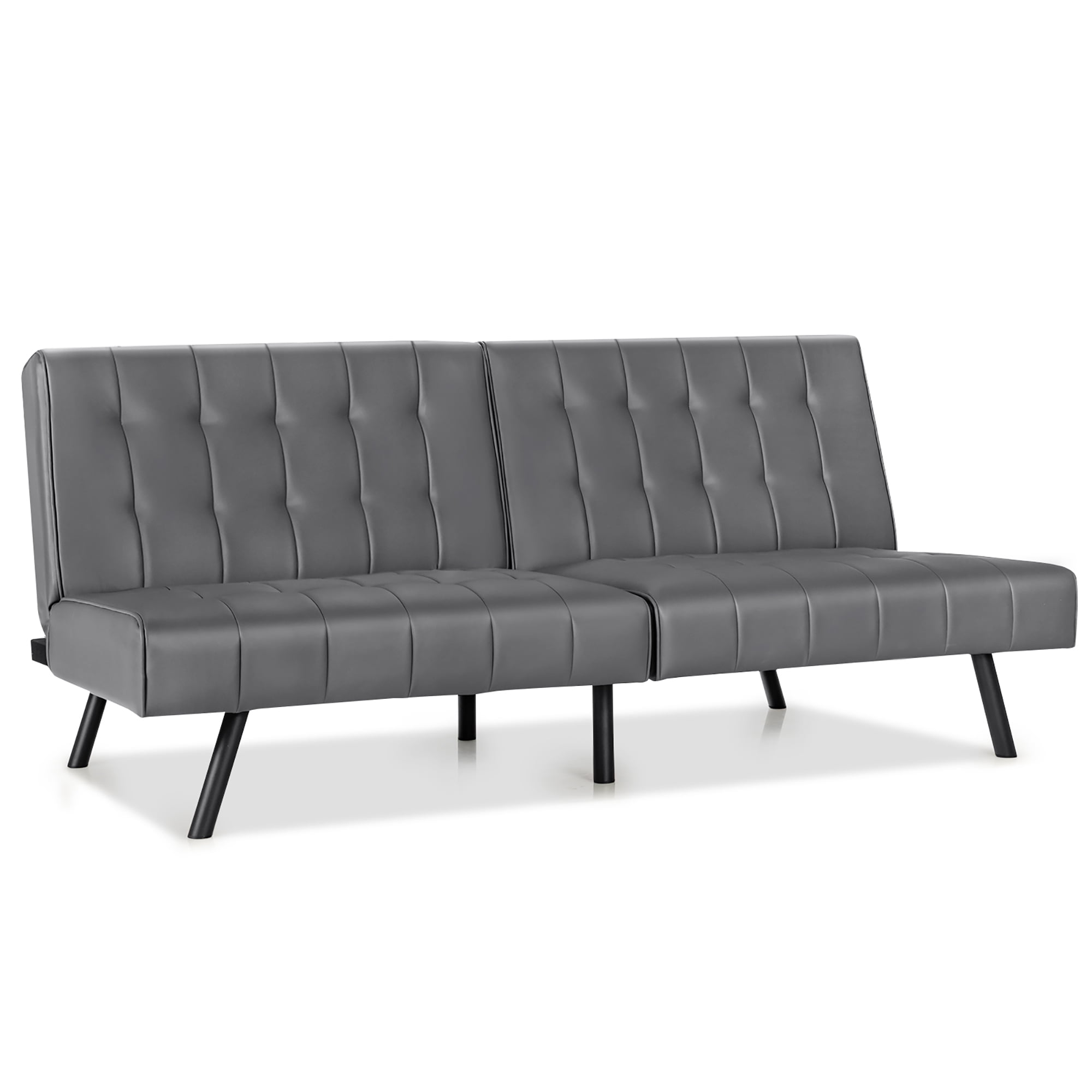 Costway Canapé-Lit Futon en Cuir PU Convertible Pliant Gris