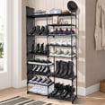 thumbnail image 2 of 9 Tier Stackable Shoe Rack with 4 Side Pockets and Hooks, 30 Pairs Durable Metal Pipes Shoe Shelf Tower Storage Organizer, Black, 2 of 8