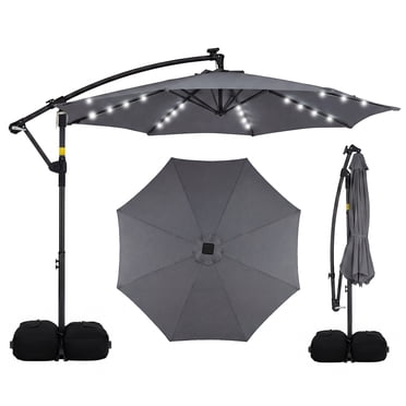 Costway 10 FT Solar Offset Hanging Umbrella Patio Cantilever Umbrella with 32 LED Lights Gray