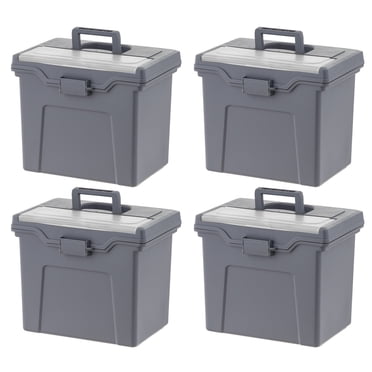IRIS Portable Plastic File Box with Organizer Lid, Letter Size, Grey, 4 Pack