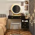 thumbnail image 3 of Patiojoy Bedroom Makeup Vanity Dressing Table Stool Set with 3 Colors Lighted Mirror Large Storage Cabinet Drawer Black, 3 of 7