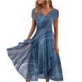 thumbnail image 2 of Fshaion Robe d'Été pour Femmes 2024 Grande Taille pour Imprimé Floral à Manches Courtes Robe à Col en V Robes Plissées Fluides Liquidation à Moins de 10!, 2 of 6
