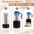 thumbnail image 3 of Cold Brew Coffee Maker,64oz Wide Mouth Mason Jar Pitcher with Filter,Pour Spout Handle Lid,Leak-Proof Pitcher, 3 of 6