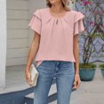 thumbnail image 4 of Timegard Tops for Women Ruffle Short Sleeve Round Neck T Shirts Fashion Casual Solid Color Dressy Blouses, 4 of 7