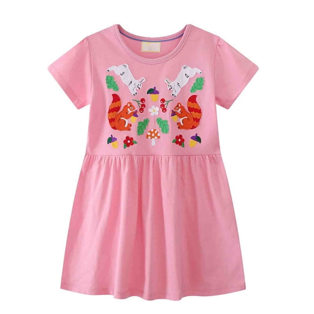 MIASHUI Robes de Pâques pour Filles, Lapin à Manches Courtes, Robes Décontractées, Rose, 6-7 Ans