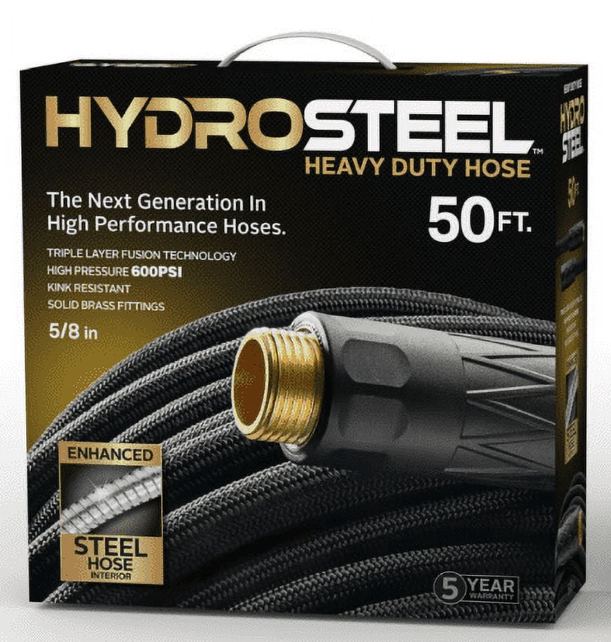 HydroSteel Heavy Duty Garden Hose Triple Layered Steel Garden Hose 50Ft