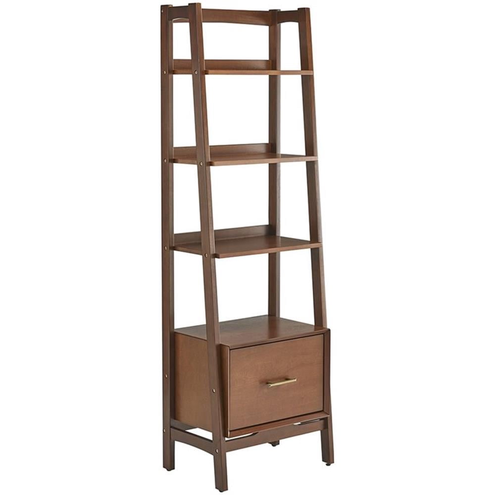 Pemberly Row Bibliothèque Étroite en Bois de Style Mi-Siècle à 4 Tablettes en Acajou