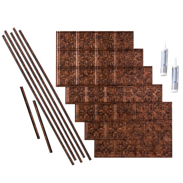 Fasade Decorative Vinyl Backsplash Kit- Covers 15 sq ft, Moonstone Copper Finish