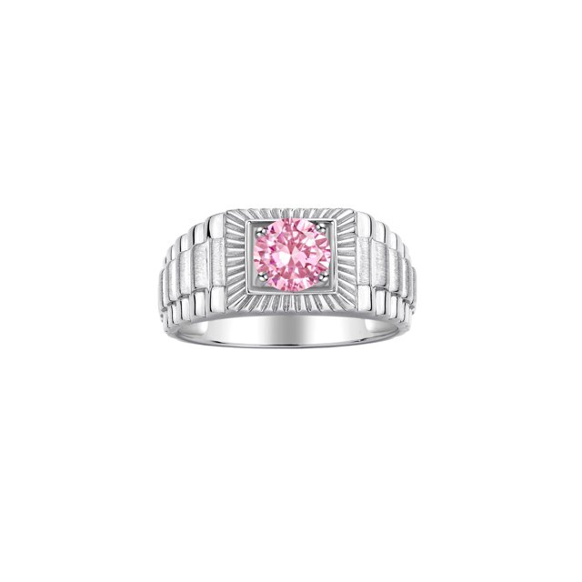 RYLOS Men's Ring Sterling Silver Ring, 7MM Round Shape Gemstone Designer Style Rings Pink Ice October Birthstone Rings Silver Size 8