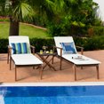 thumbnail image 3 of Costway 3PCS Patio Rattan Lounge Chair Folding Table Set Chaise Wood Cushioned White, 3 of 10