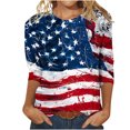 thumbnail image 2 of Lenago Hauts d'Été Grande Taille pour Femmes Mode Manches Courtes Col Rond Rétro Imprimé Ample Blouse Manches Trois-Quarts Tenues du 4 Juillet pour Femmes, 2 of 4