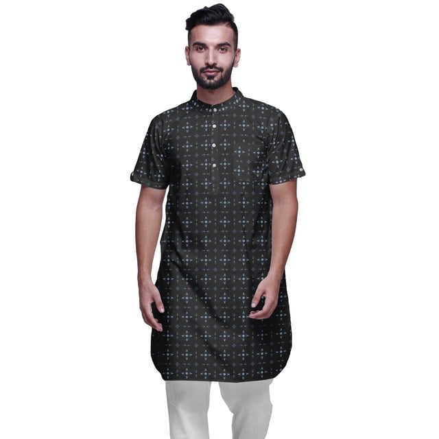 Atasi Kurta Imprimé pour Hommes Col Mandarin Chemise Kurta Décontractée en Batiste de Coton