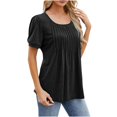 thumbnail image 4 of FAIWAD T-Shirts d'Été pour Femmes à Manches Courtes Bouffantes, Encolure Carrée, Tunique Plissée, T-Shirt Ample Chic, Blouse Fluide, 4 of 5
