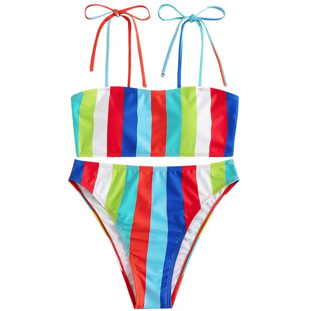 Women Bathing Suits Striped: 2PCS Fashion Strappy Bikini Swimsuit Beach Swimwear