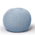 thumbnail image 1 of Urban Shop Round Knit Pouf - Hand Woven Cotton, Light Blue, 1 of 2