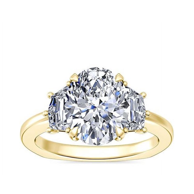 0.80 T.C.W Oval Shape Natural Diamond Latest Design Three Stone Wedding Ring for Ladies Solid 14K Yellow Gold Size 8
