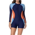 thumbnail image 2 of VgaVtl Wetsuit Women Athletic Rash Guard One Piece Bathing Suit for Women Orange Color Block Zipper Surf Suit, 2 of 7